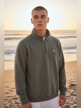 Ted Baker Vintage  Olive Quarter-Zip Fleece Sweater